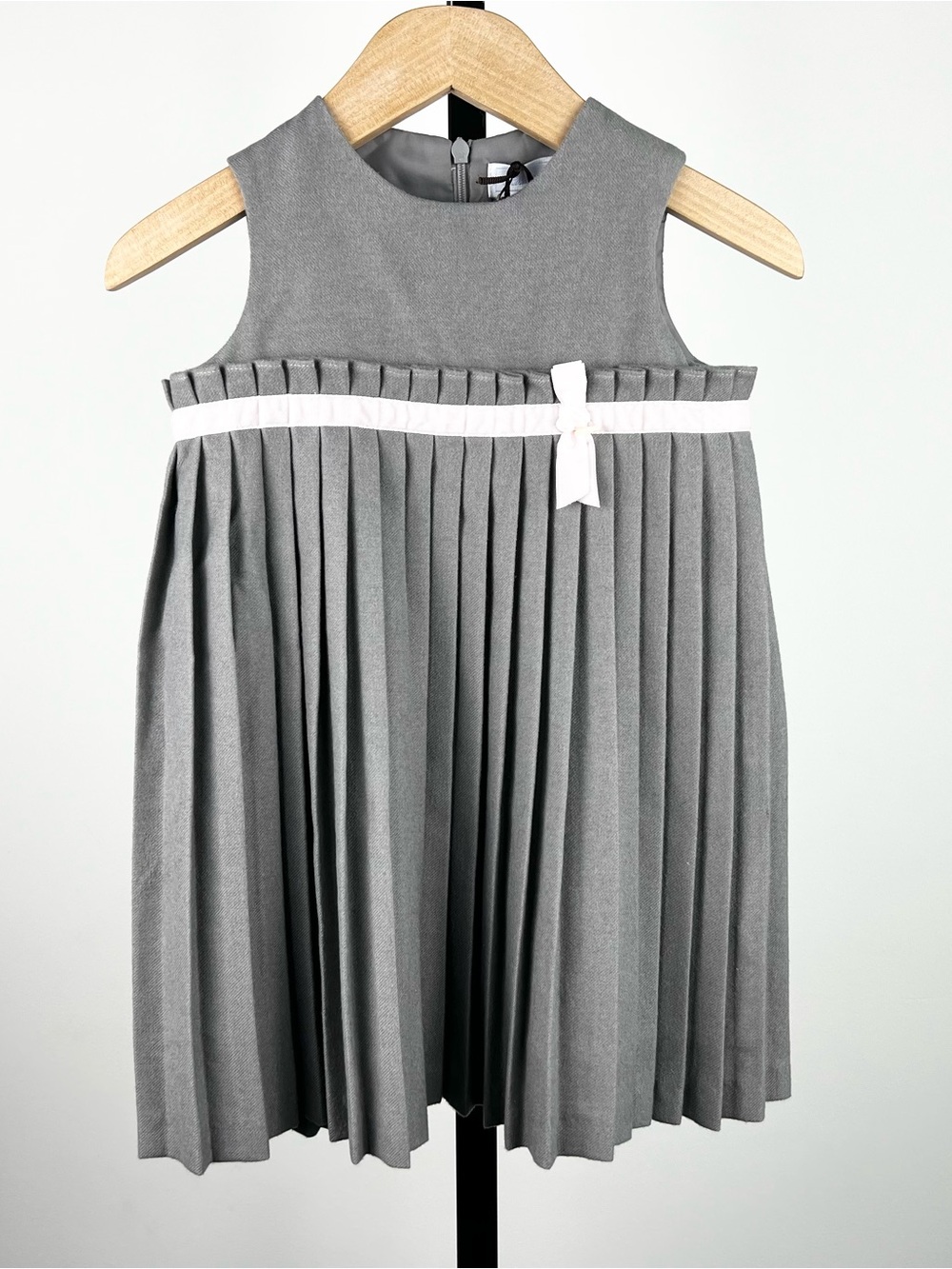 Tartine et Chocolat Girls Wool Pleated Dress, Gray, 2A